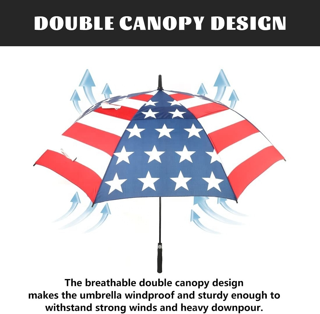 Custom logo Windproof Waterproof Large Automatic Open Rain & Wind Resistant Vented stick Golf umbrellas