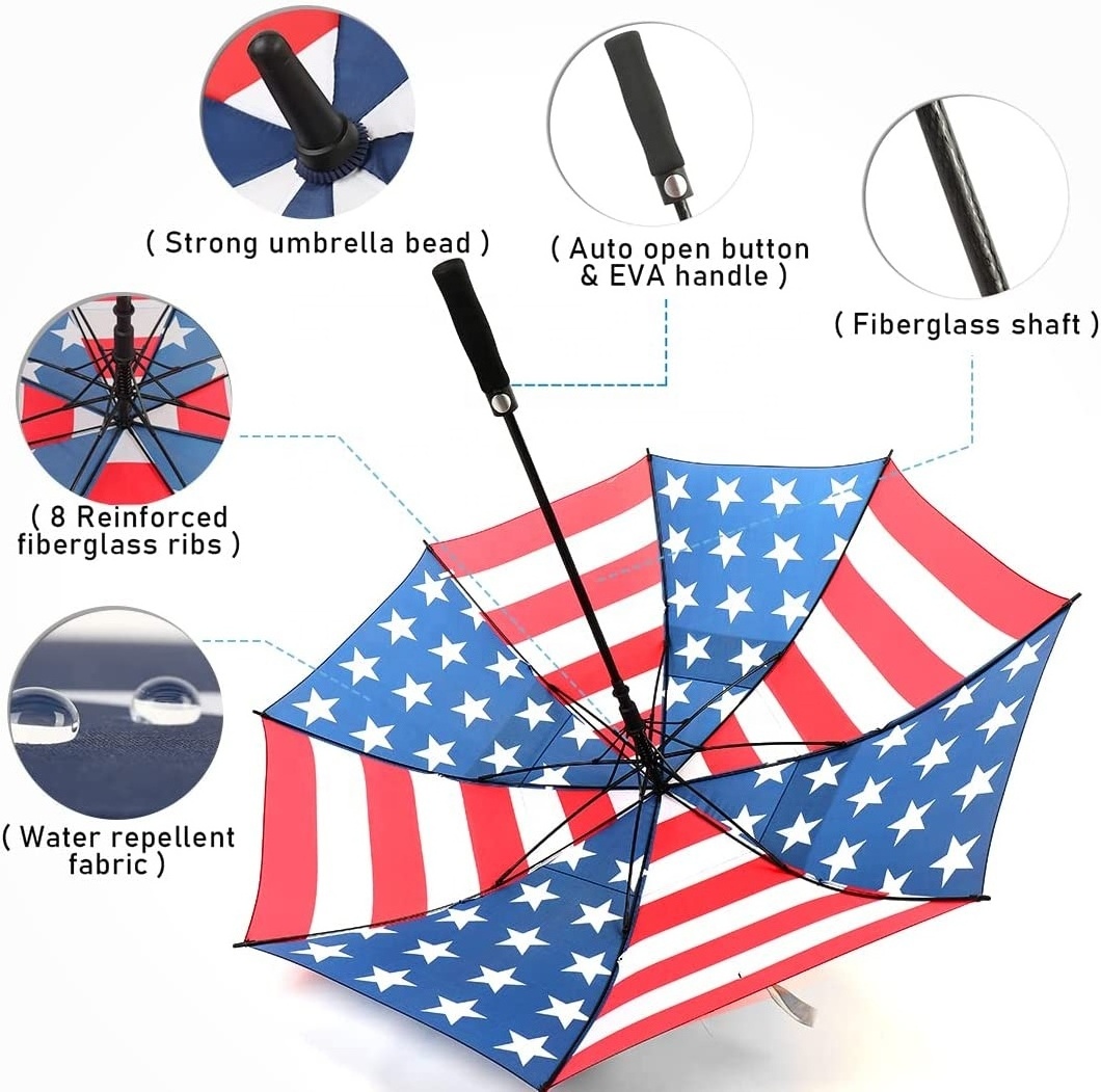 Custom logo Windproof Waterproof Large Automatic Open Rain & Wind Resistant Vented stick Golf umbrellas