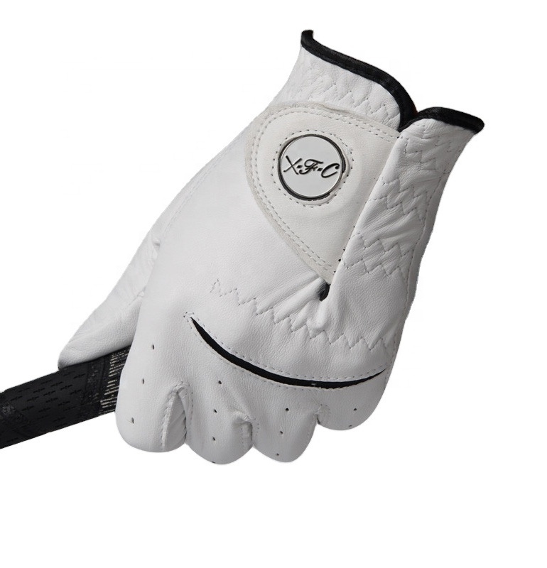 High quality cabretta golf glove with removeable custom logo ball marker