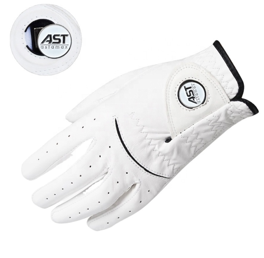 High quality cabretta golf glove with removeable custom logo ball marker