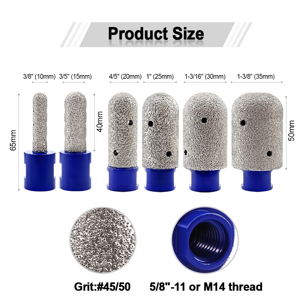 SHDIATOOL Dia 10/15/20/25/30/35mm Vacuum Brazed Diamond finger bits Milling bits Hexagon Shank for Porcelain Marble and Granite