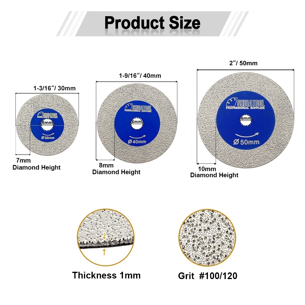 Dia 30/40/50mm Ultra Thin Circular Vacuum Brazed Diamond Glass Saw Blade Cutting Disc Cutting Disk With 6mm shank for Tile Jade