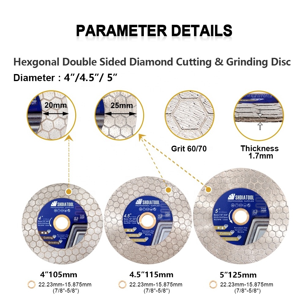 SHDIATOOL Diamond Hexagonal Double Sided Saw Blade Cutting Disc Cutting Wheel Grinding Disc for Ceramic Tile Marble Granite