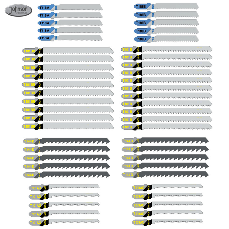 50 Piece Assorted T-Shank Jigsaw Blades Set Jig Saw Blades for Wood, Plastic and Metal Cutting