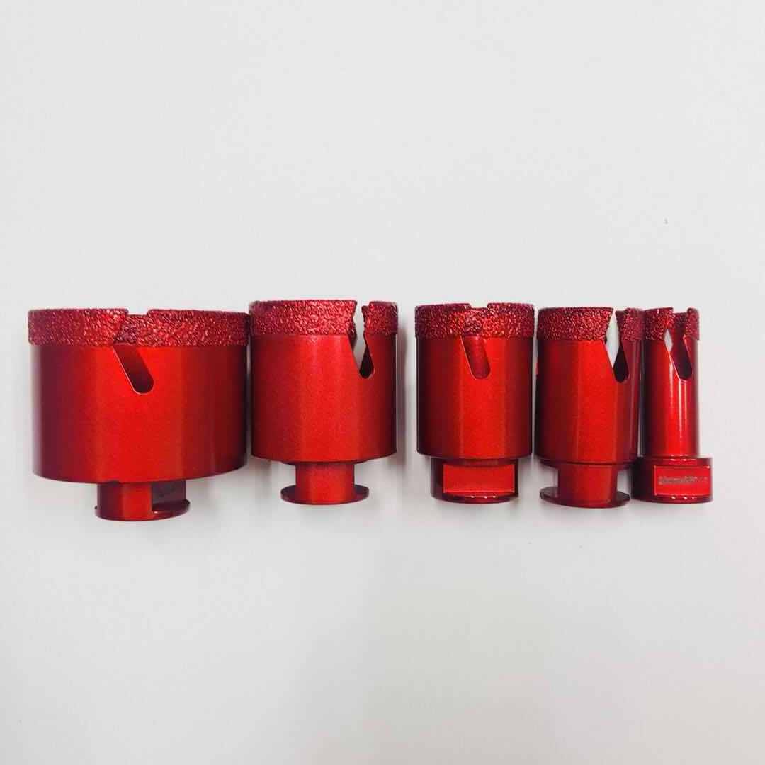 Vacuum Brazed 20mm-68mm Red Diamond Tile Porcelain Ceramics Hole Core Drilling Bits Sets