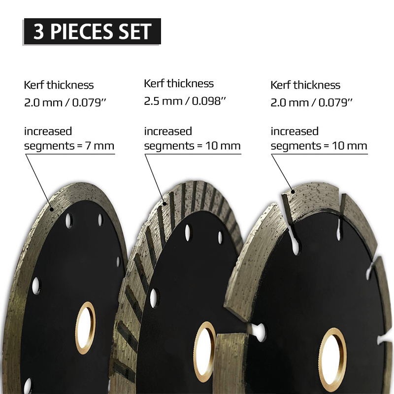 3 Pack 4 1/2 inch Continuous Segmented Turbo Rim Diamond Saw Blade for Cutting Stone, Marble, Brick, Masonry, Concrete, Ceramic