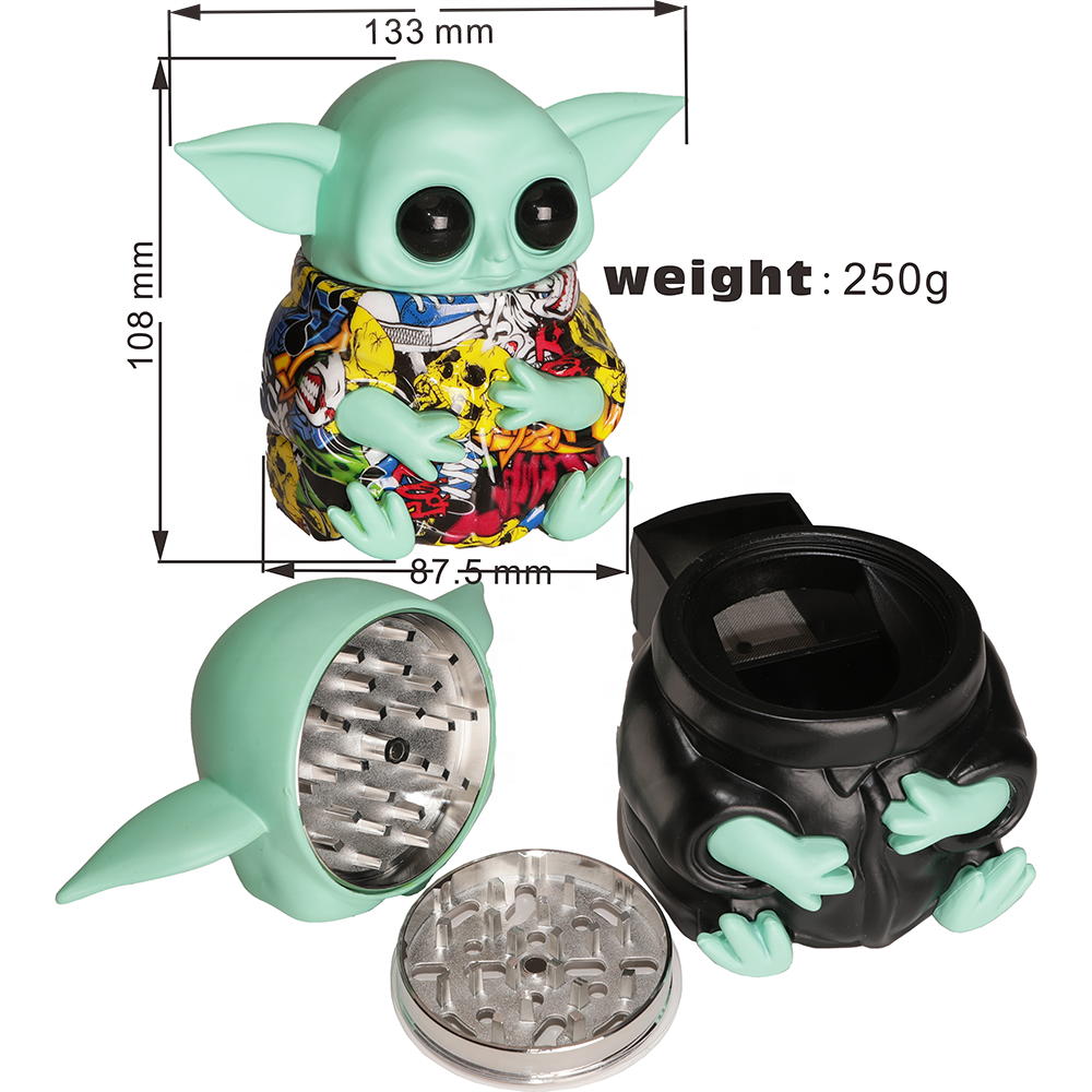 2023 New Design Baby Yoda Wholesale Manual Spice Herb Grinder with Drawer One Stop Smoking Accessories Smoke Shops Herb Grinder