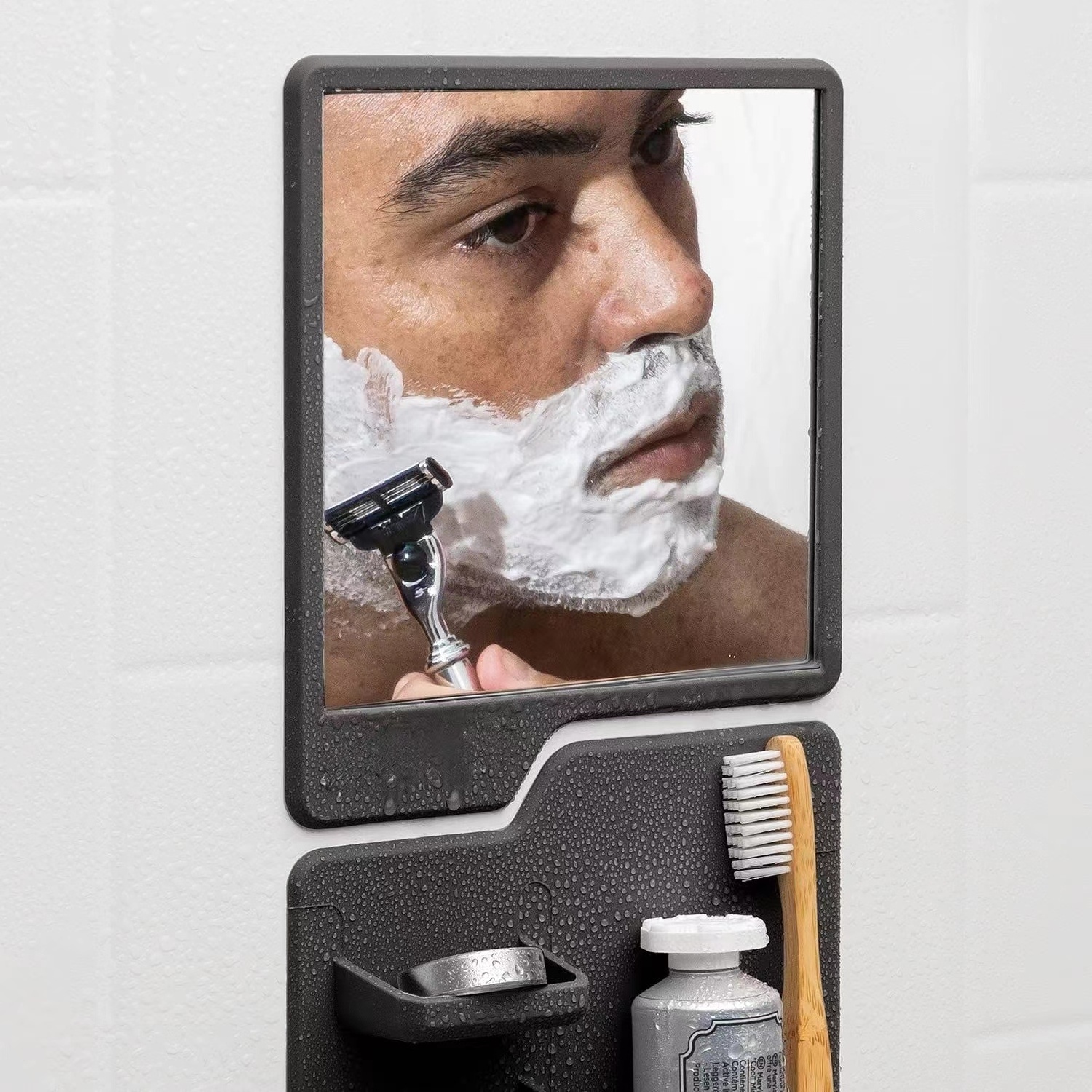 The Harvey & Oliver Set Toothbrush & Razor Holder and Fog Resistant Silicone Shaver Mirror For Shower & Bathroom Accessory