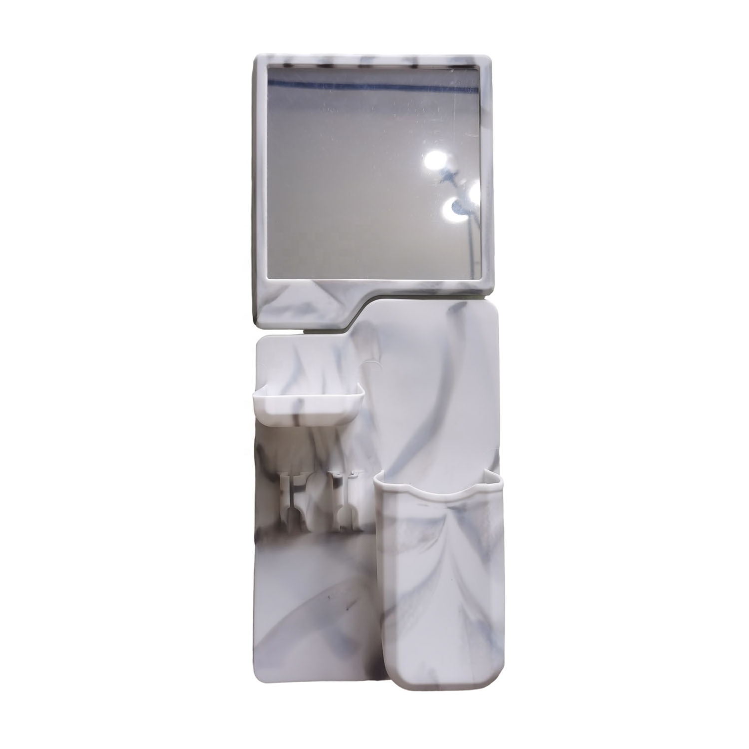 Marble White Silicone Shower Mirror Bathroom Set Accessories  Multi-Purpose Toothbrush & Razor Holder Wall Mounted