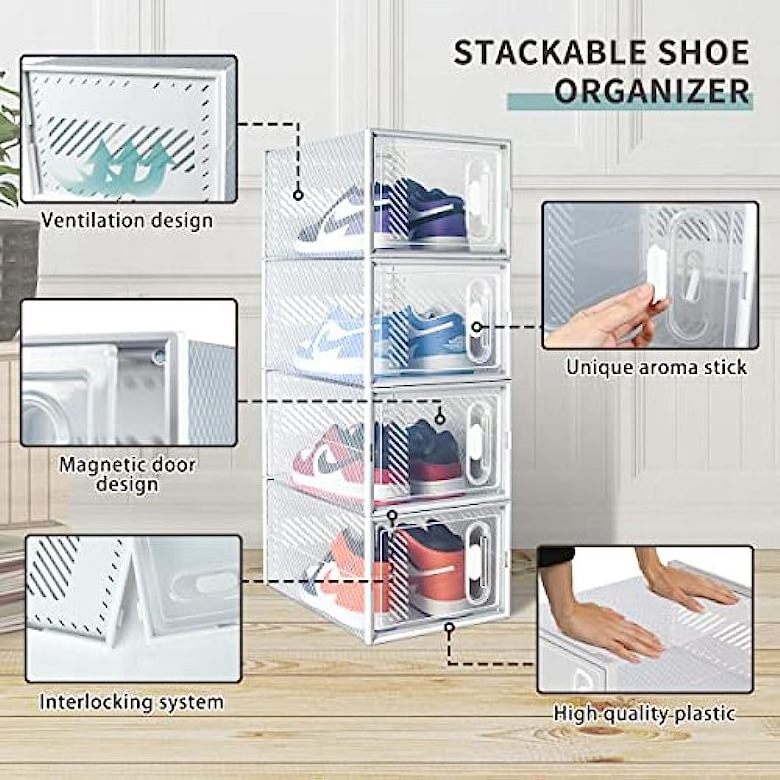 Transparent Storage boxes bin Plastic shoe Magnets Organizers Stackable Rack Containers Drawers for women and men