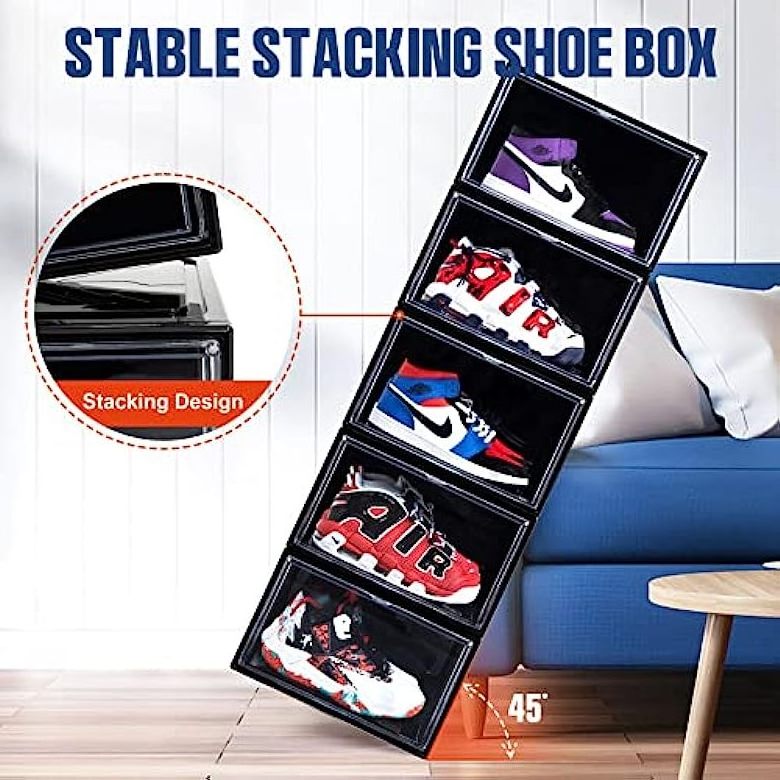 Stackable Acrylic Shoe Storage Box Shoe Organizer for Closet Space Saving Foldable Shoe Sneaker Containers Bins Holders