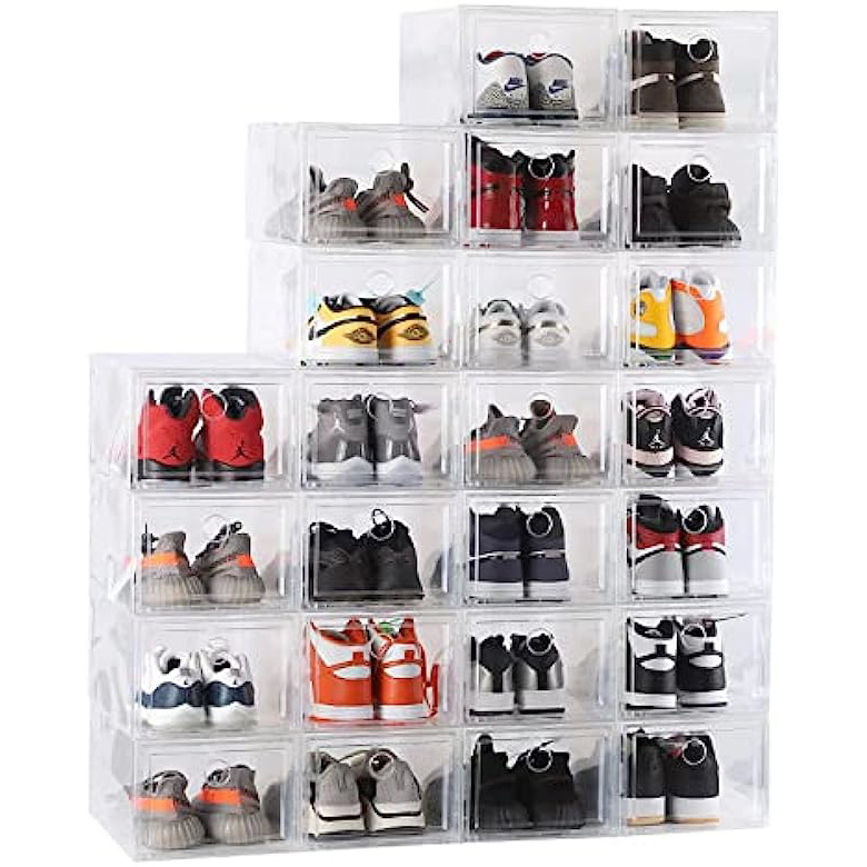 Shoe Container Storage Box Clear Xl, Foldable Clear Plastic Shoe Box Storage Stackable, Clear Storage Boxes For Shoes