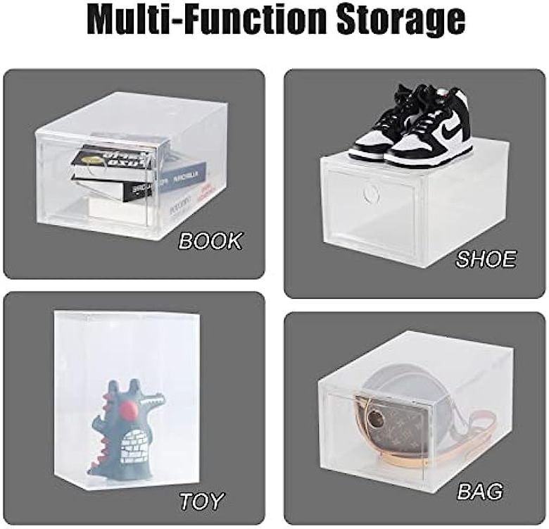 Shoe Container Storage Box Clear Xl, Foldable Clear Plastic Shoe Box Storage Stackable, Clear Storage Boxes For Shoes