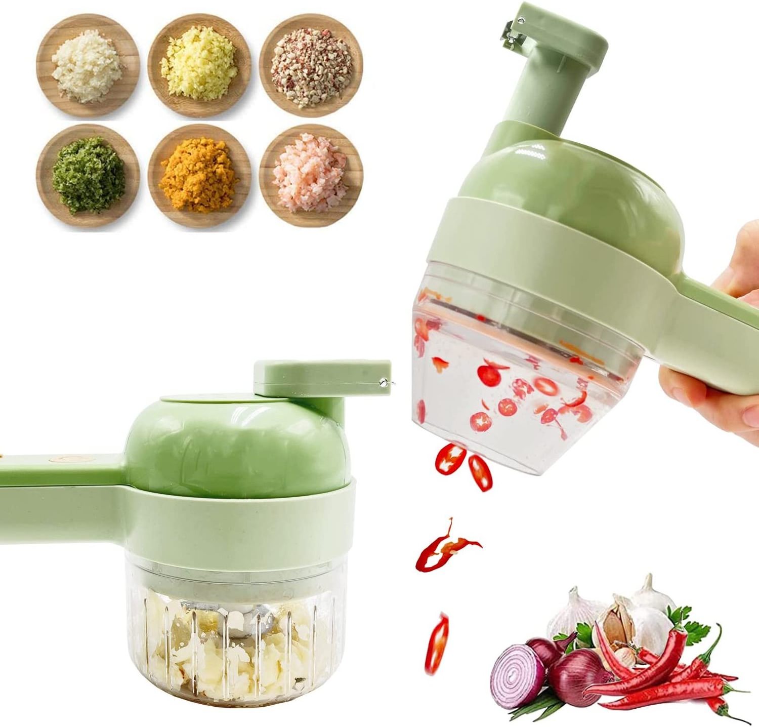 Portable 4 in 1 Handheld food garlic Cutter cortadora de verduras electric Electric Vegetable Slicer Kitchen Chopper with brush