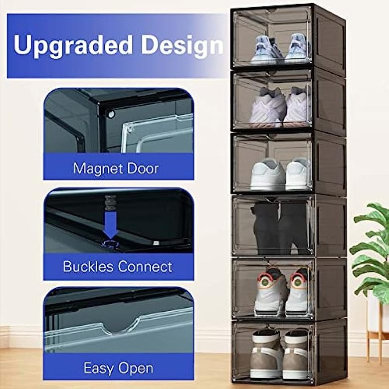 Voice control stackable sneaker storage led box side open transparent plastic magnetic clear shoe box with led light