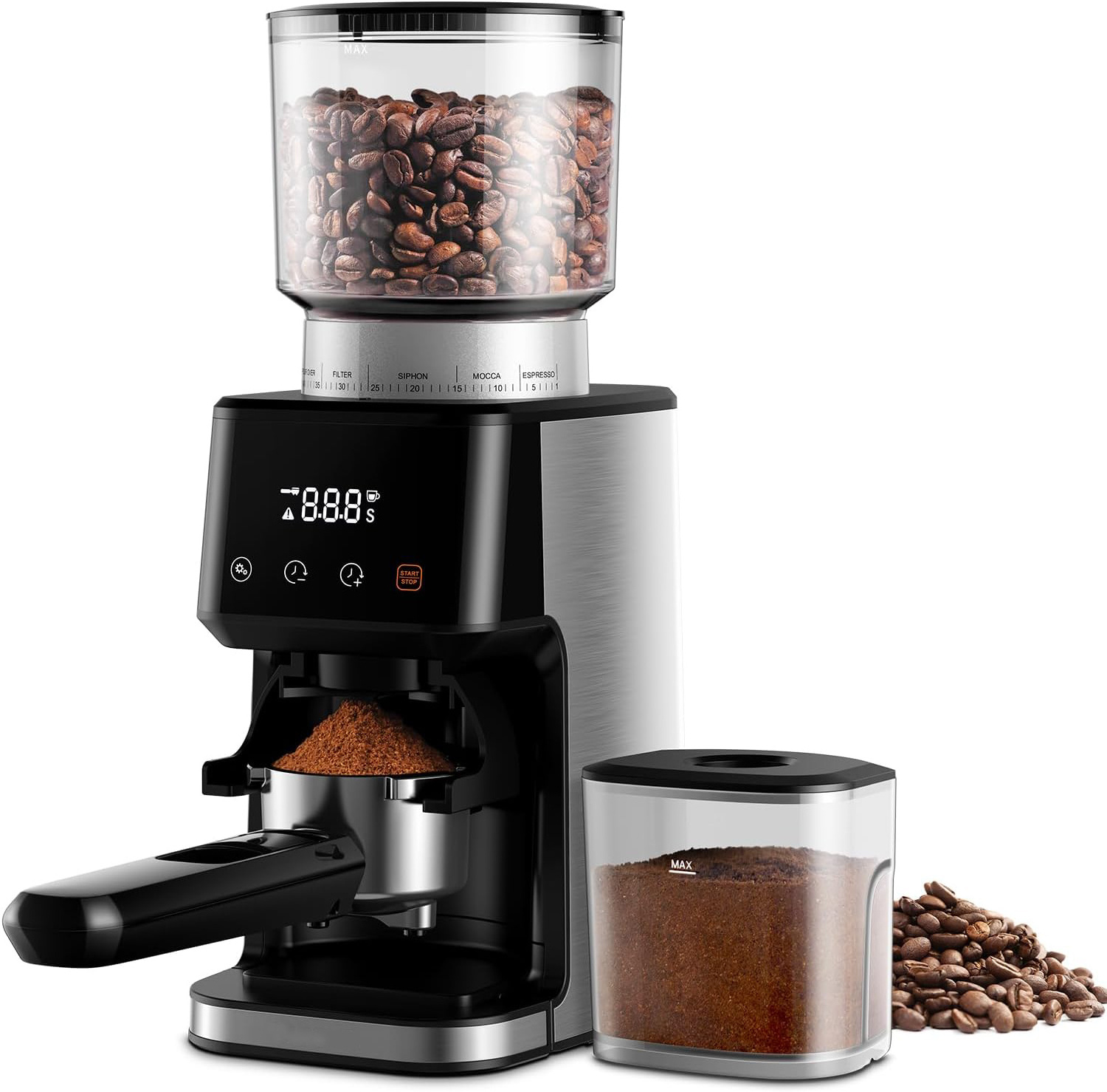 Stainless Steel Espresso Porta-Filter Holders Machine 51 Grinding Setting Electric Burr Conical Coffee Bean Grinders