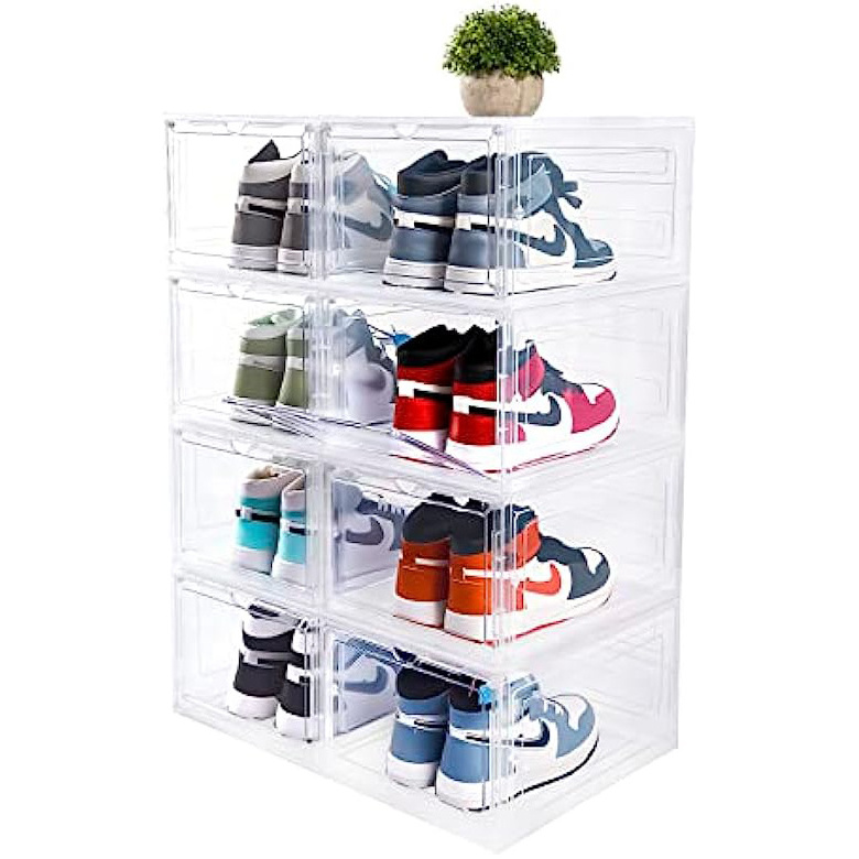 Foldable shoe box storage plastic transparent case stackable organizer front entry amazon hot sale factory delivery