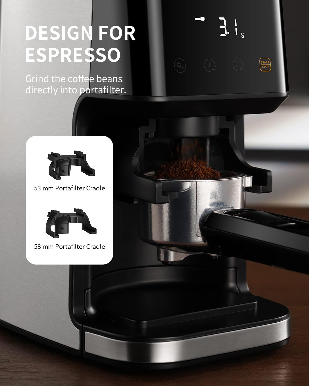 Stainless Steel Espresso Porta-Filter Holders Machine 51 Grinding Setting Electric Burr Conical Coffee Bean Grinders