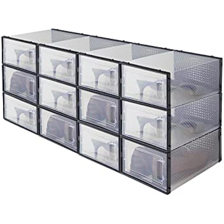 Rectangle DIY Stacking Foldable Tidy Display Shoe Container Transparent Portable Drop Front Organizer Plastic Shoe Box