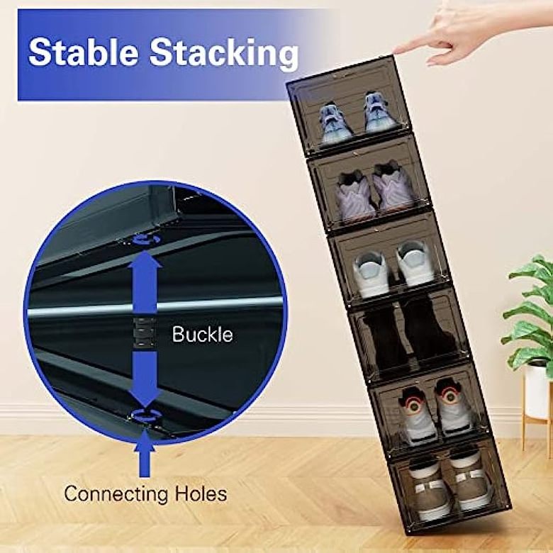 Voice control stackable sneaker storage led box side open transparent plastic magnetic clear shoe box with led light