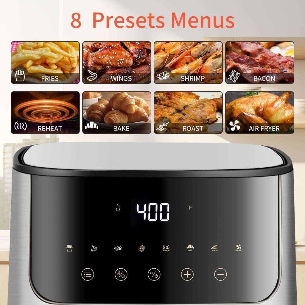 2024 new style 8L touch control air fryer oven with visible cooking window single pot 1800W LED display Large Air Fryer Toaster