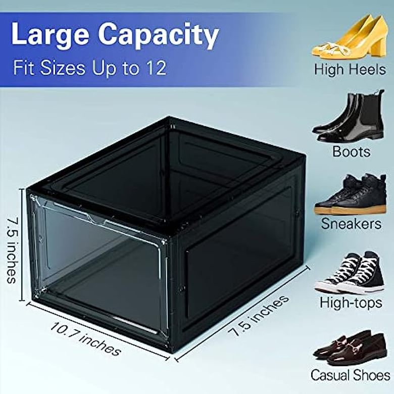 Voice control stackable sneaker storage led box side open transparent plastic magnetic clear shoe box with led light