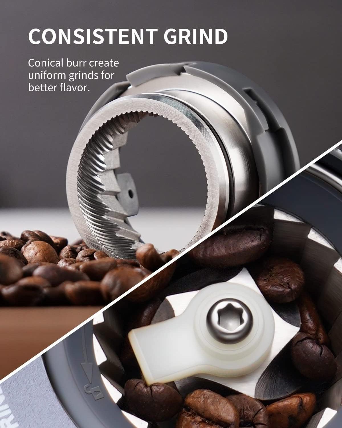 Stainless Steel Espresso Porta-Filter Holders Machine 51 Grinding Setting Electric Burr Conical Coffee Bean Grinders