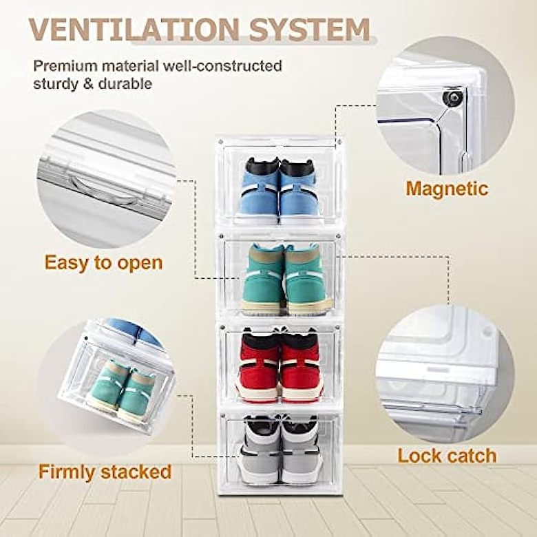 Foldable shoe box storage plastic transparent case stackable organizer front entry amazon hot sale factory delivery