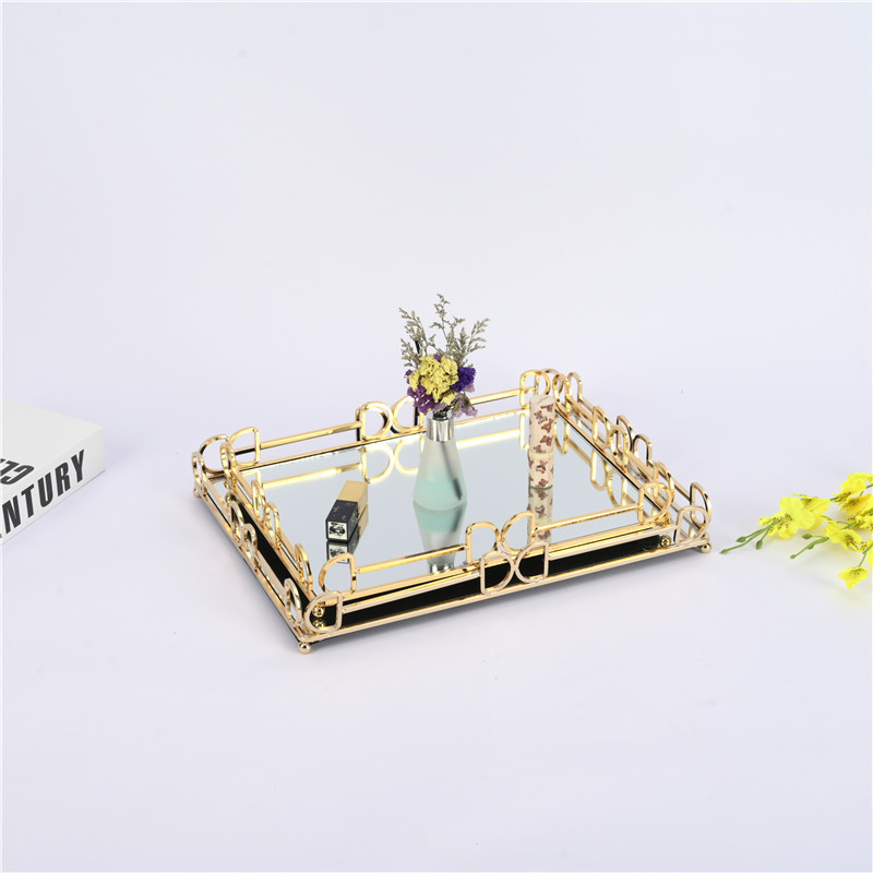 Dibei Custom British Modern Gold Metal Hotel Table Decorative Rectangle Mirror Serving Tray