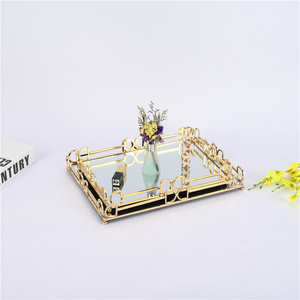 Dibei Custom British Modern Gold Metal Hotel Table Decorative Rectangle Mirror Serving Tray