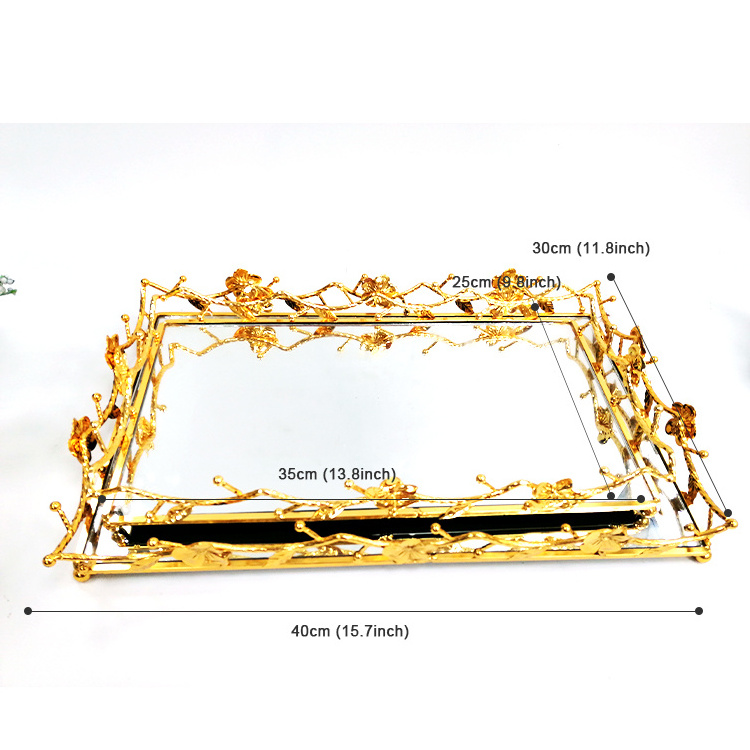 Dibei Wholesale Art British Luxury Design Golden Rectangular Mirror Serving Tray