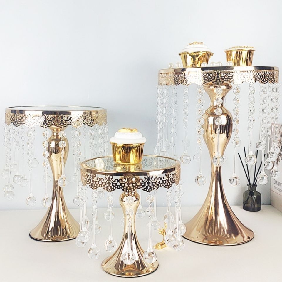 Manufacturers 12 Inch Golden Dessert Afternoon Tea Stand Hanging Cake Stand Centerpieces Set