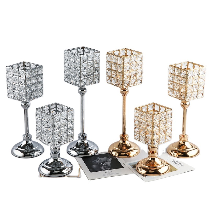 Birthday Decoration Supplies Modern Metal Crystal Pillar Gold and Silver Candle Holder