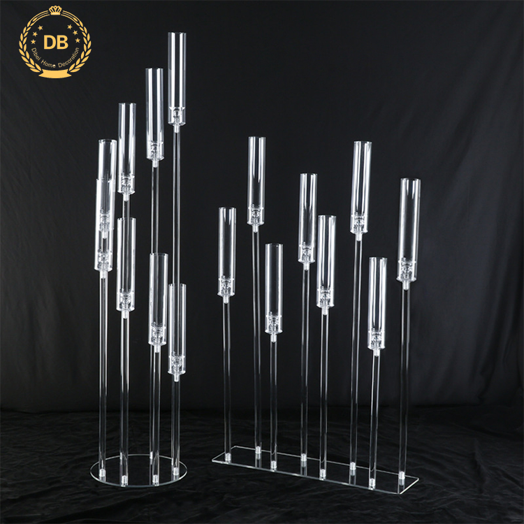 Dibei Modern Design Transparent Floor Acrylic Centerpiece Stand Wedding Decoration Acrylic Candelabra Centerpiece