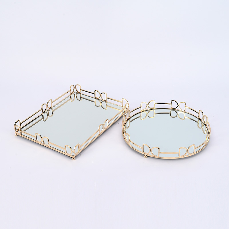 Dibei Custom British Modern Gold Metal Hotel Table Decorative Rectangle Mirror Serving Tray