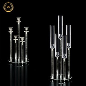 Dibei Modern 3 5 6 Arms Clear Candle Holder Party Wedding Table Centerpiece Acrylic Candelabra