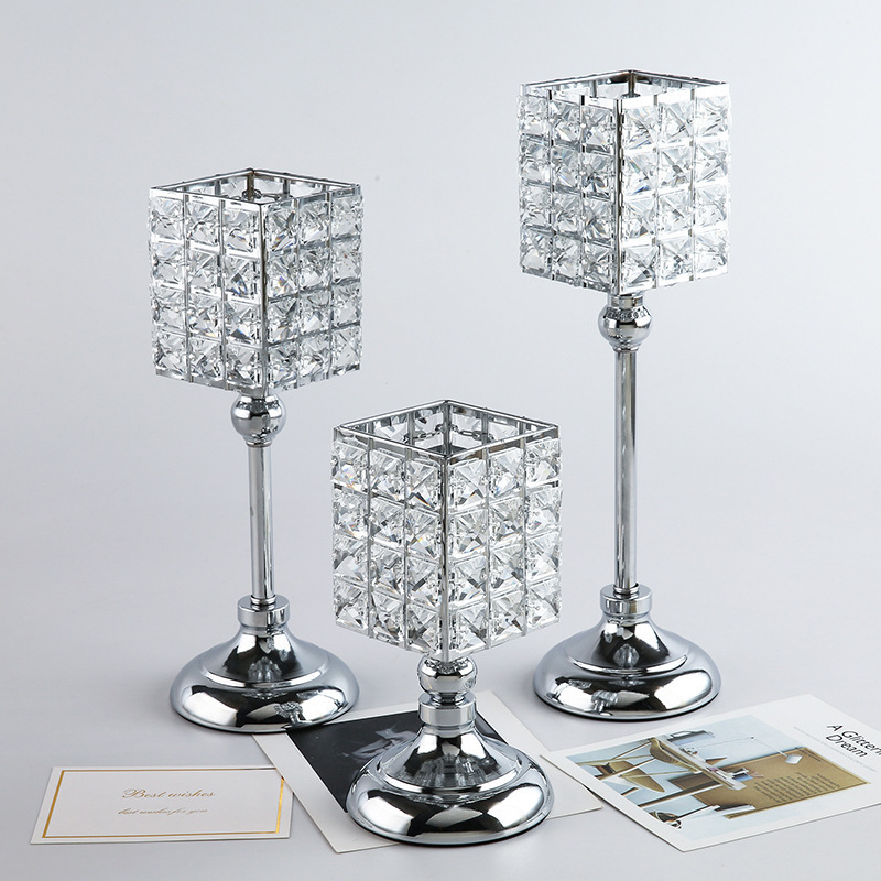 Birthday Decoration Supplies Modern Metal Crystal Pillar Gold and Silver Candle Holder