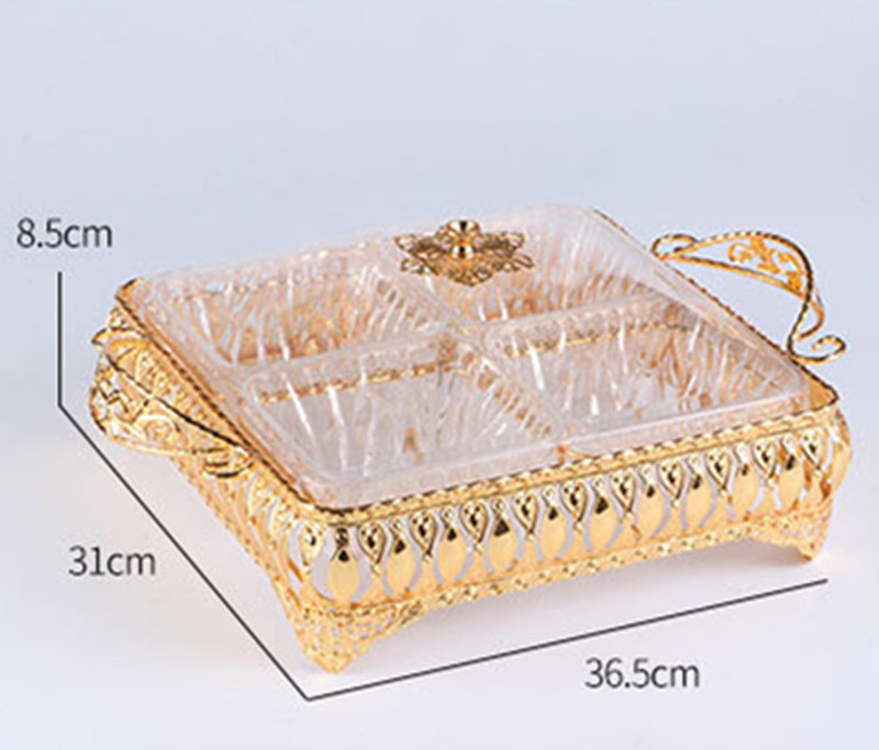 Ramadan Decor Arabic Decoration Acrylic Gold Fruit Bowl Gold Acrylic 4 Pieces Snack Candy Tray with Metal Handle