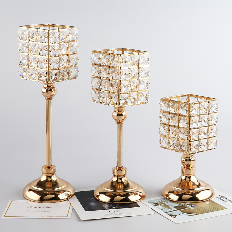 Birthday Decoration Supplies Modern Metal Crystal Pillar Gold and Silver Candle Holder