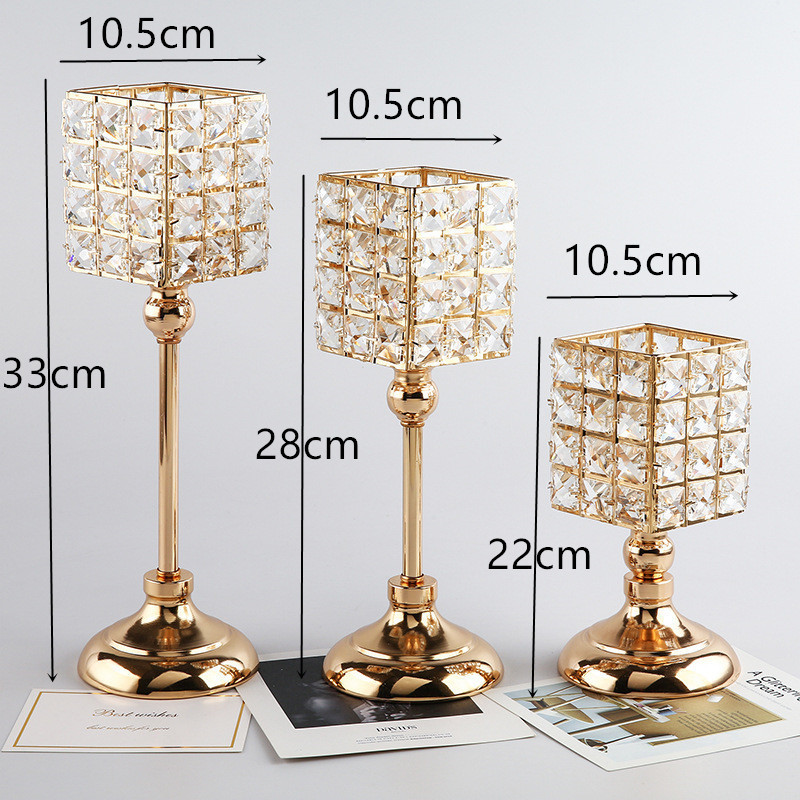 Birthday Decoration Supplies Modern Metal Crystal Pillar Gold and Silver Candle Holder