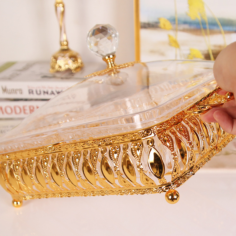 Ramadan Decor Arabic Decoration Acrylic Gold Fruit Bowl Gold Acrylic 4 Pieces Snack Candy Tray with Metal Handle