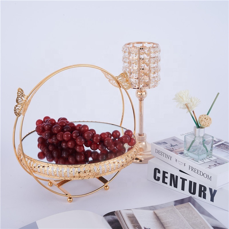 Round Mirror Footed Cake Stand with handle Cupcake Stands Metal Pedestal Dessert Holder for Party Decoration