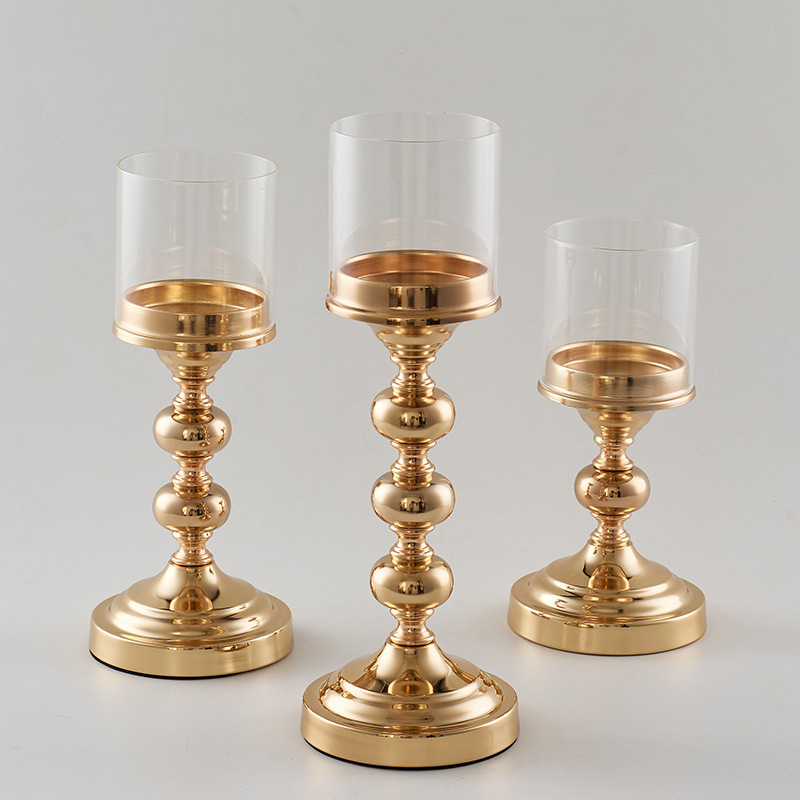 Pedestal Wedding Pillar Metal Candle Holder Set with Glass Cup for Wedding Christmas Halloween Home