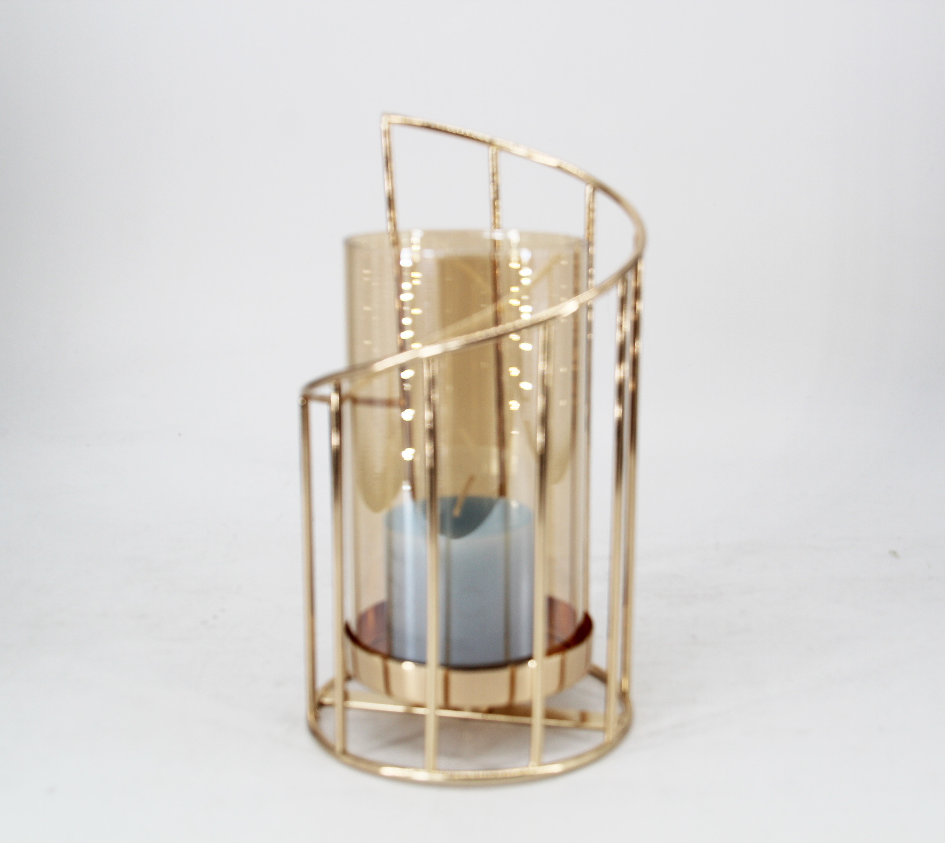 Geometric Gold Pillar Candle Holder Tealight Holder with Glass Cover  for Wedding Anniversary