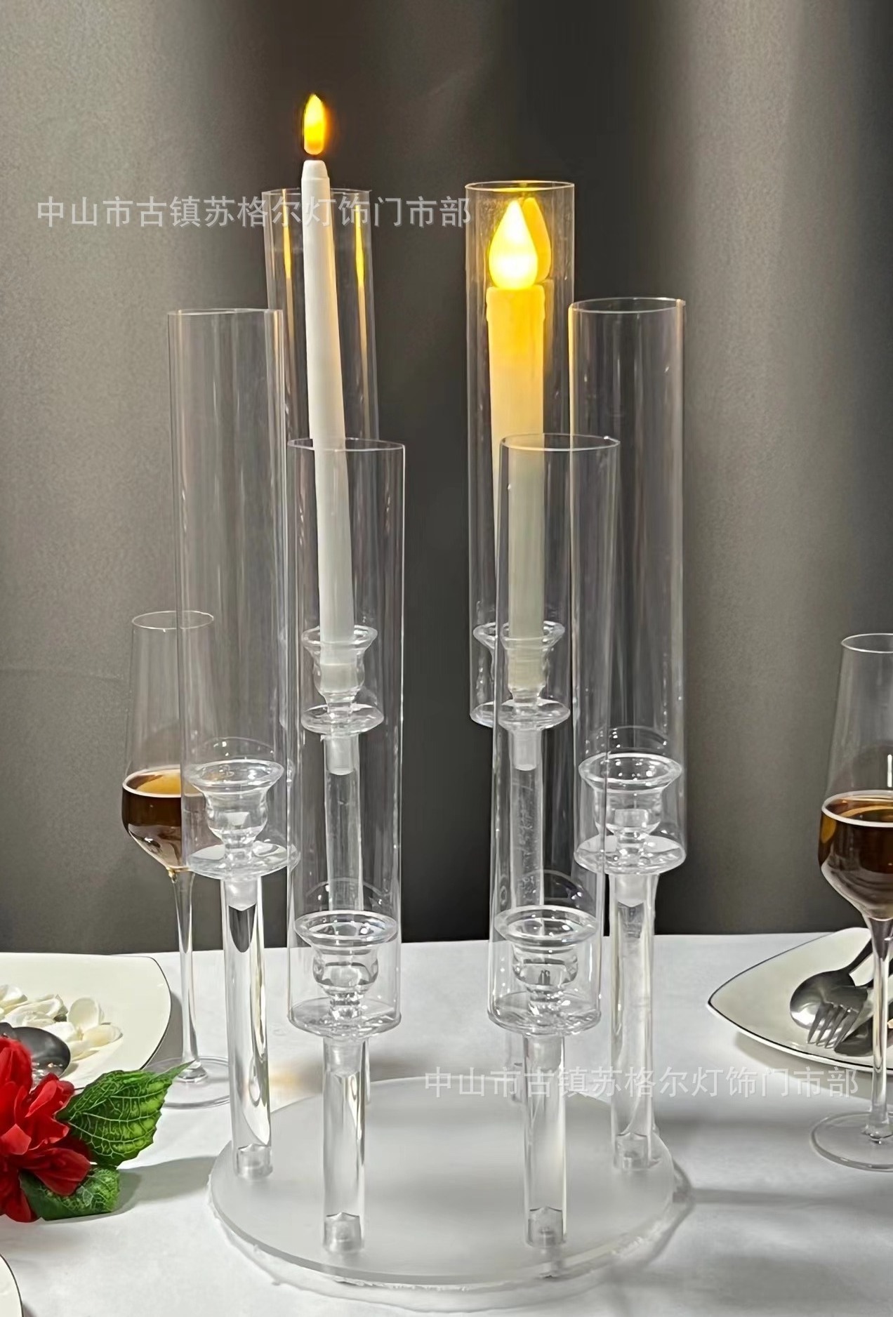 Hot Selling 3 Arms 5 Arms 6 Arms Acrylic Clear Candelabra Candle Holder for Wedding Decoration