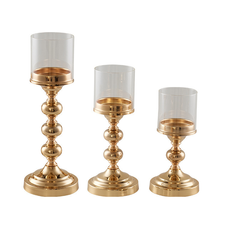 Pedestal Wedding Pillar Metal Candle Holder Set with Glass Cup for Wedding Christmas Halloween Home