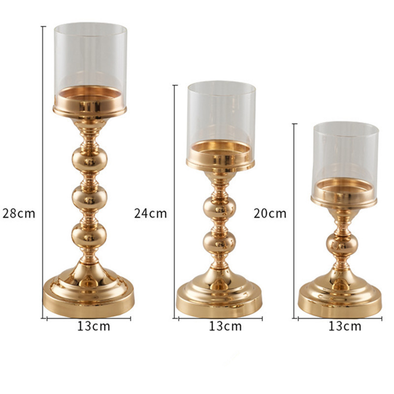 Pedestal Wedding Pillar Metal Candle Holder Set with Glass Cup for Wedding Christmas Halloween Home