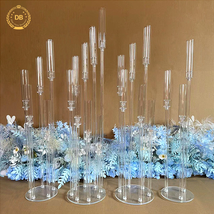 Dibei Modern Design Transparent Floor Acrylic Centerpiece Stand Wedding Decoration Acrylic Candelabra Centerpiece