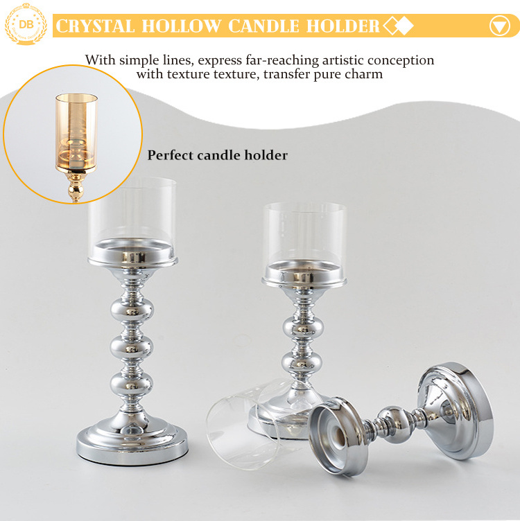 Pedestal Wedding Pillar Metal Candle Holder Set with Glass Cup for Wedding Christmas Halloween Home