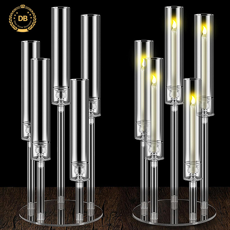 Dibei Modern 3 5 6 Arms Clear Candle Holder Party Wedding Table Centerpiece Acrylic Candelabra